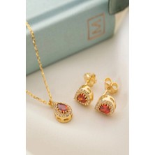 EDSA Silver 925 Ayar Gümüş Ocak Ayı Doğum Taşı ( Garnet ) Kolye - Küpe Seti