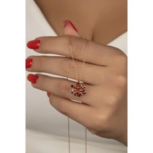 EDSA Silver 925 Ayar Gümüş 4 Katman Garnet Lotus Çiçeği Kolye
