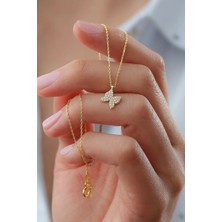 EDSA Silver 925 Ayar Gold Zirkon Taşlı Kelebek Gümüş Kolye