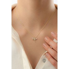 EDSA Silver 925 Ayar Gümüş Gold Zirkon Taşlı Minimal Yusufçuk Kolye
