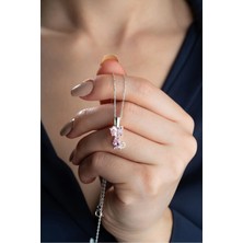EDSA Silver 925 Ayar Gümüş Pembe Taşlı Kedi Kolye