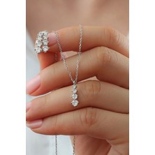 EDSA Silver 925 Ayar Gümüş Pırlanta Model Kolye Küpe Seti