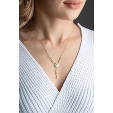 EDSA Silver 925 Ayar Gold Zirkon Damla Taşlı Sarmaşık Gümüş Kolye