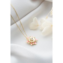 EDSA Silver 925 Ayar Gümüş Pembe Mineli Lotus Çiçeği Kolye