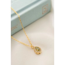 EDSA Silver 925 Ayar Gümüş Ağustos Ayı Doğum Taşı ( Peridot ) Damla Kolye
