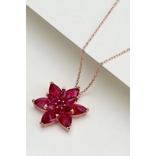 EDSA Silver 925 Ayar Rose Fuşya Zirkon Taşlı Lotus Gümüş Kolye