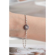 EDSA Silver 925 Ayar Gümüş Amatist Taşlı Lotus Çiçeği Suyolu Bileklik