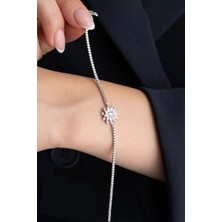 EDSA Silver 925 Ayar Gümüş Pembe Taşlı Lotus Su Yolu Bileklik