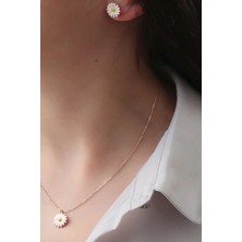 EDSA Silver 925 Ayar Gümüş Papatya Kolye Küpe Set
