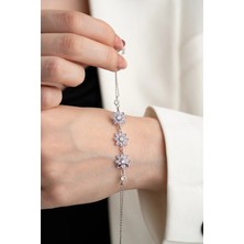 EDSA Silver 925 Ayar Gümüş Mor Taşlı 3'lü Lotus Bileklik