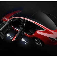 CetKing Juniper Model Y ile Uyumlu Araç Kapısı Hd LED Projektör Işığı (Logo + Tesla Yazısı) - Yüksek Çözünürlük