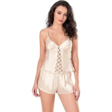 Kapsulavm Fildişi Saten Babydoll Şort Takımı
