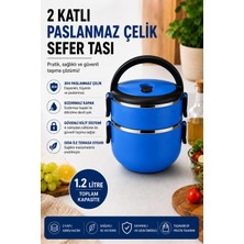Sas Haus 2 Katlı 1.2 Litre Paslanmaz Çelik Sefer Tası Sızdırmaz Kapaklı Yemek Taşıma Kabı Bento Lunch Box 304 Çelik Mavi