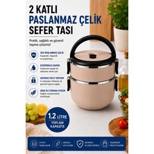 Sas Haus 2 Katlı 1.2 Litre Paslanmaz Çelik Sefer Tası Sızdırmaz Kapaklı Yemek Taşıma Kabı Bento Lunch Box 304 Çelik Sütlü Kahve