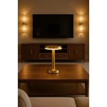 Motto Ticaret Gold Mantar Masa Lambası 3 Renk Modlu Kablosuz Şarjlı Dekoratif Metal LED Abajur