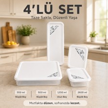 4'lü Gıda Saklama Kabı Seti Kapaklı Kare 2X500 ml 1200 ml 2600 ml Mikrodalgaya Uygun Bpa Içermez Sariva Home