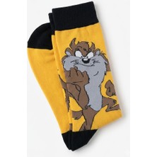 Kertil Triko Looney Tunes Taz Unisex Pamuklu Soket Çorap Sarı Siyah Günlük Çorap 1 Çift