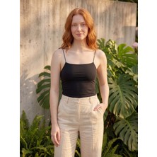 To Bare Kadın Ince Askılı Crop Atlet Basic Esnek Fit Bluz Beyaz