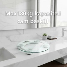 Premini Yuvarlak Şeffaf Dijital Cam Tartı 180 kg Hassas Ölçüm Şık Tasarım