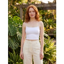 To Bare Kadın Ince Askılı Crop Atlet Basic Esnek Fit Bluz Beyaz