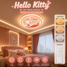 Modern (Premium) 3 Renk Hello Kitty Desen Ledli Plafonyer Tavan Avizesi 50 cm 48W Şık Kız Çocuk Odası Modelleri