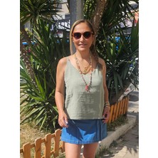 Cs Chic Shop Askılı Muslin Pamuk Kumaş Bluz