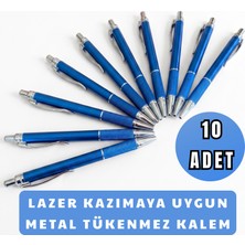 Meg Tasarım Dünyası 10'lu Set Mavi Metal Tükenmez Kalem - Lazer Kazımaya Uygun Basmalı Promosyon Kalemi