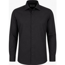 HC MEN CLASSIC Erkek Pamuk Gömlek Modern Fit Siyah Italyan Yaka Gabardin
