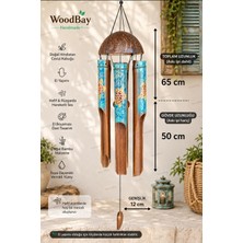 WoodBay Feng Shui Coconut Bambu Rüzgar Çanı El Boyaması Kaplumbağa Desenli Hindistan Cevizi Dekoru Büyük Boy