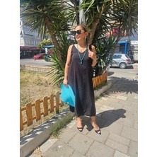 Cs Chic Shop Siyah Askılı Modal Kumaş Sırt Kısmı Lastikli Tril Tril Elbise