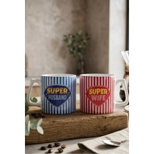 Eylül Design Super Wife-Husband Ikili Kupa Bardak Eş-Sevgili Hediye Lüks Kupa Kahve Mug Karı-Koca