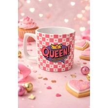 Eylül Design Damalı Kalpli Queen Kupa Bardak Lüks Kahve Mug