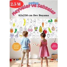 Musnig Sevimli Meyveler Sebzeler Temalı Dev Boyama Kağıdı 2,5 Metre Rulo Boyama Kağıdı Çocuk Anaokulu ve Kreşler Için Aktivite Çocuk Eğitici Boyama