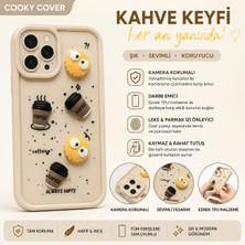 Esmer Bilişim iPhone 12 Coffee Desenli 3D Kamera Korumalı Premium Silikon Kılıf - Krem