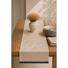 Typoniq Attitude Included Riviera %100 Pamuk Runner Ekru-Lacivert 50X150 cm