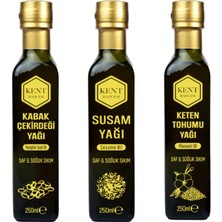 Kent Bahçesi Kabak Çekirdeği, Susam ve Keten Tohumu Yağı Seti 250 ml - Soğuk Sıkım, %100 Saf Doğal Katkısız
