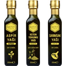 Kent Bahçesi Aspir, Keten Tohumu ve Sarımsak Yağı Seti 250 ml - Soğuk Sıkım, %100 Saf Doğal Katkısız