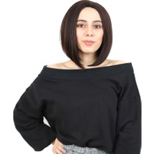 Blueb Kahkülsüz Düz Kısa Fiber Sentetik Peruk / Koyu Kahve