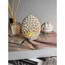 Gragold3 Design Geometrik File Form Dekoratif Obje | LED Mum Hediyeli | Mat Mermer Beyaz | Modern Masa Üstü Tasarım