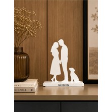 Gragold3 Design Çift ve Köpek Silüeti (Sen Ben Biz) Dekoratif Obje - Beyaz