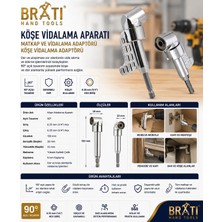 BRATİ HAND TOOLS Köşe Vidalama Adaptörü Açılı Dar Alan Matkap Adaptörü Matkap Ucu 1/4''