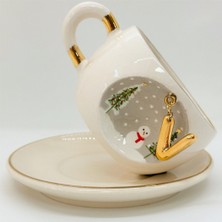 BSK Ceramics Handmade Kış Harfli Porselen Çay Fincanı V Harfi