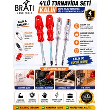 BRATİ HAND TOOLS 4'lü Tornavida Seti Kalın (Düz ve Yıldız Tornavida + Düz ve Yıldız Kontrol Kalemi)