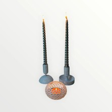 Filamel 3'lü Mermer Görünümlü Dekoratif Şamdan ve Mumluk Seti - Modern Voronoi Tasarım Tealight Mumluk