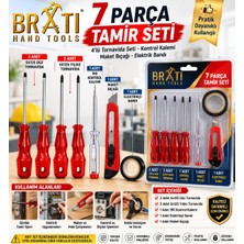 BRATİ HAND TOOLS 7 Parça Tamir Seti / 4'lü Tornavida Seti Kontrol Kalemi Maket Bıçağı Elektrik Bandı