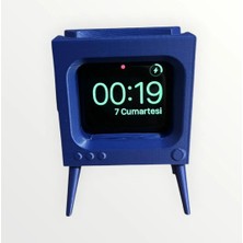 Filamel Retro Tv Tasarımlı Apple Watch Şarj Standı - Başucu Modu Uyumlu Akıllı Saat Şarj Tutucu Lacivert