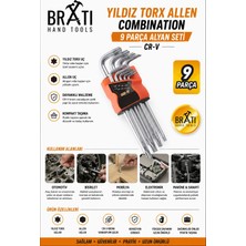 BRATİ HAND TOOLS Yıldız Torx Allen Combination 9 Parça Alyan Seti Cr-V