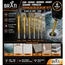 BRATİ HAND TOOLS 6 Parça Cam Fayans Mermer Granit Seramik Porselen Yuvarlak Delik Delme Seti Elmas Uç