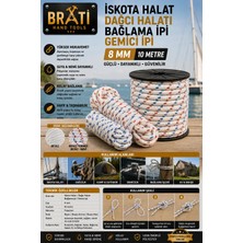 BRATİ HAND TOOLS 8mm Iskota Halat Dağcı Halatı Bağlama Ipi Gemici Ipi 10 Metre Beyaz