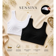 Sensiva Lingerie 2'li Set Kalın Askılı Büstiyer -Çıkarılabilir Pedli - Telsiz Balensiz Yarım Atlet 2 li Paket - Siyah - Beyaz